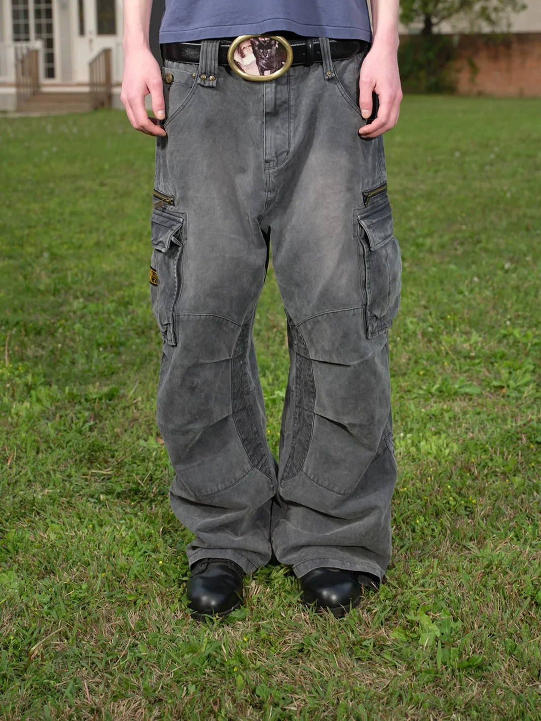 SONGAADON | Loose Fit Multi-Pocket Washed Cargo Pants