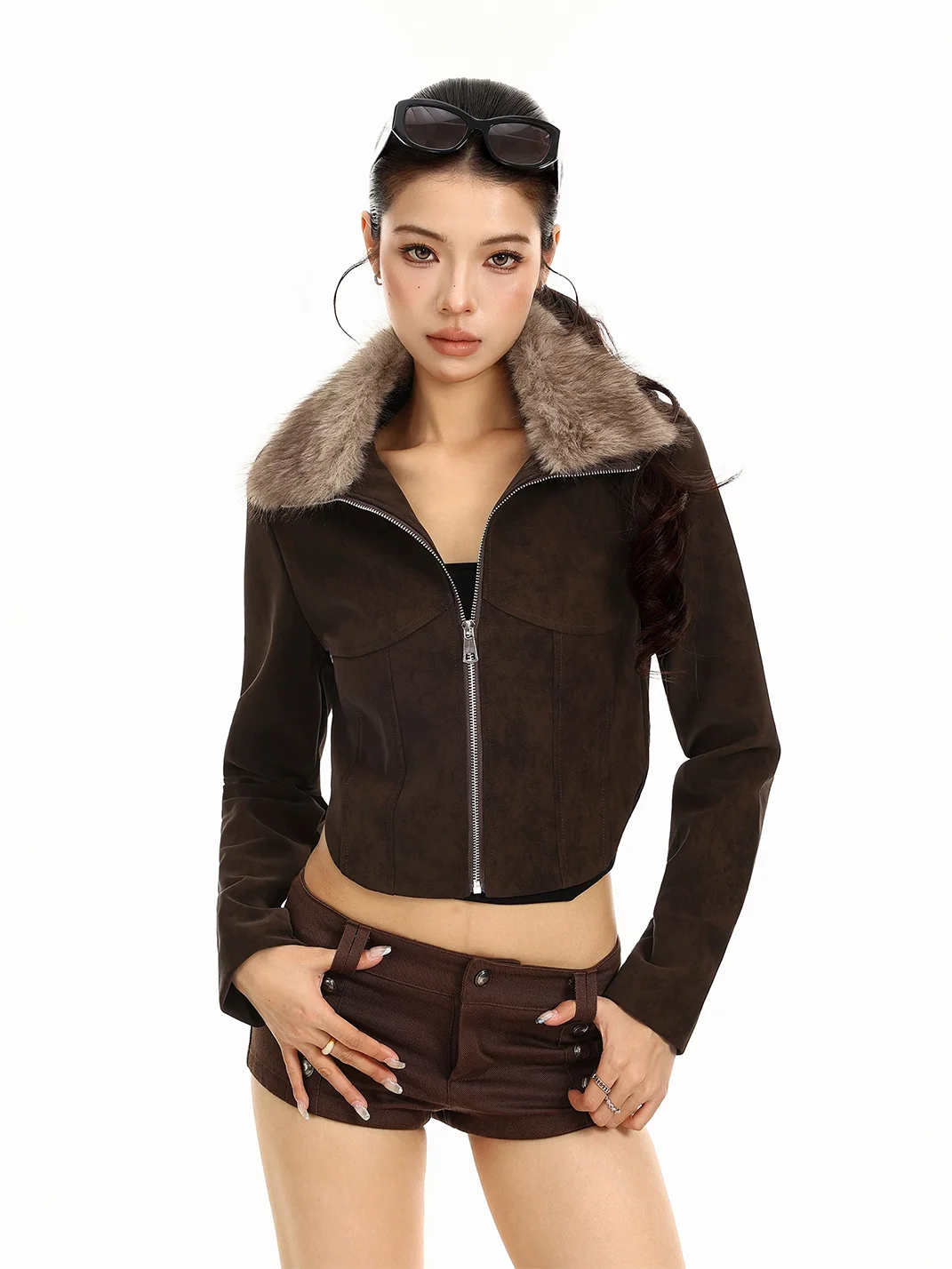 BIGGOLD | Retro Cropped Fuzzy Collar Jacket