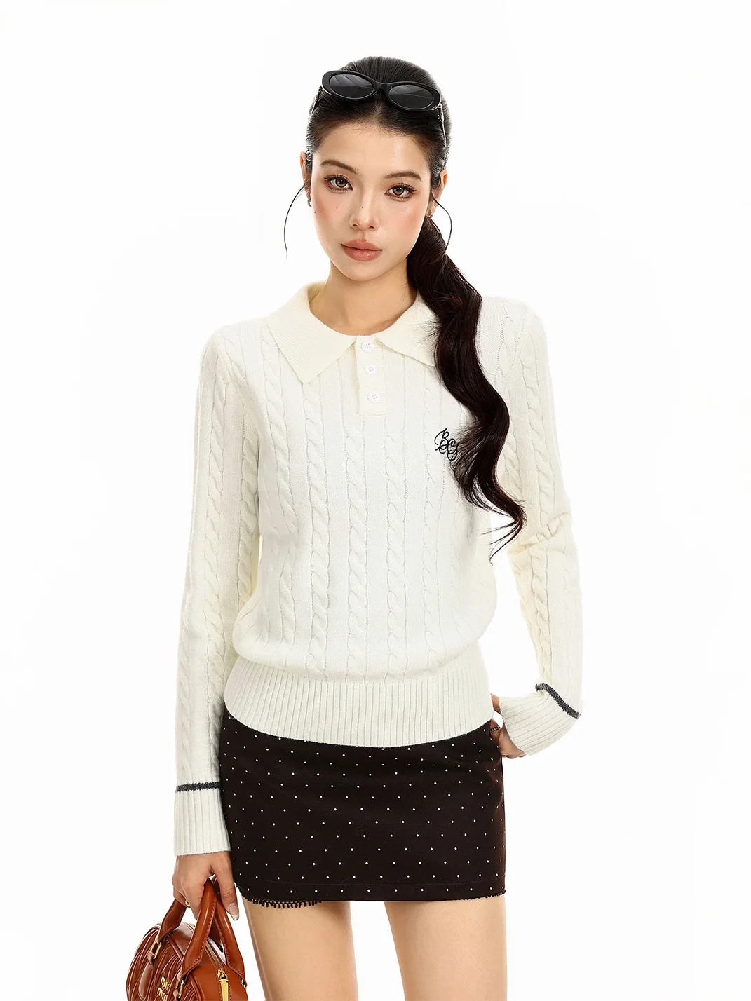 BIGGOLD | Cable Knit Polo Sweater