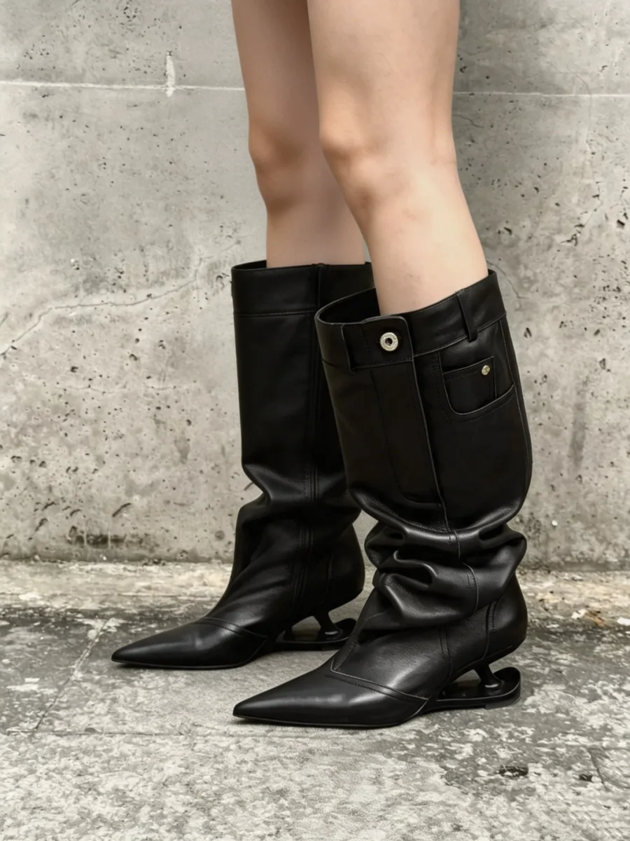 In lucky | Pointed Toe Slouch Knee-High Boots - 4