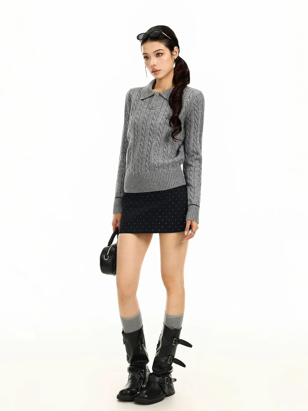 BIGGOLD | Cable Knit Polo Sweater