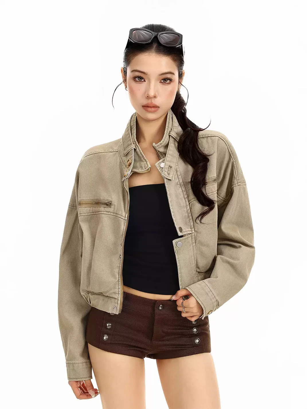 BIGGOLD | Cropped Denim Biker Jacket