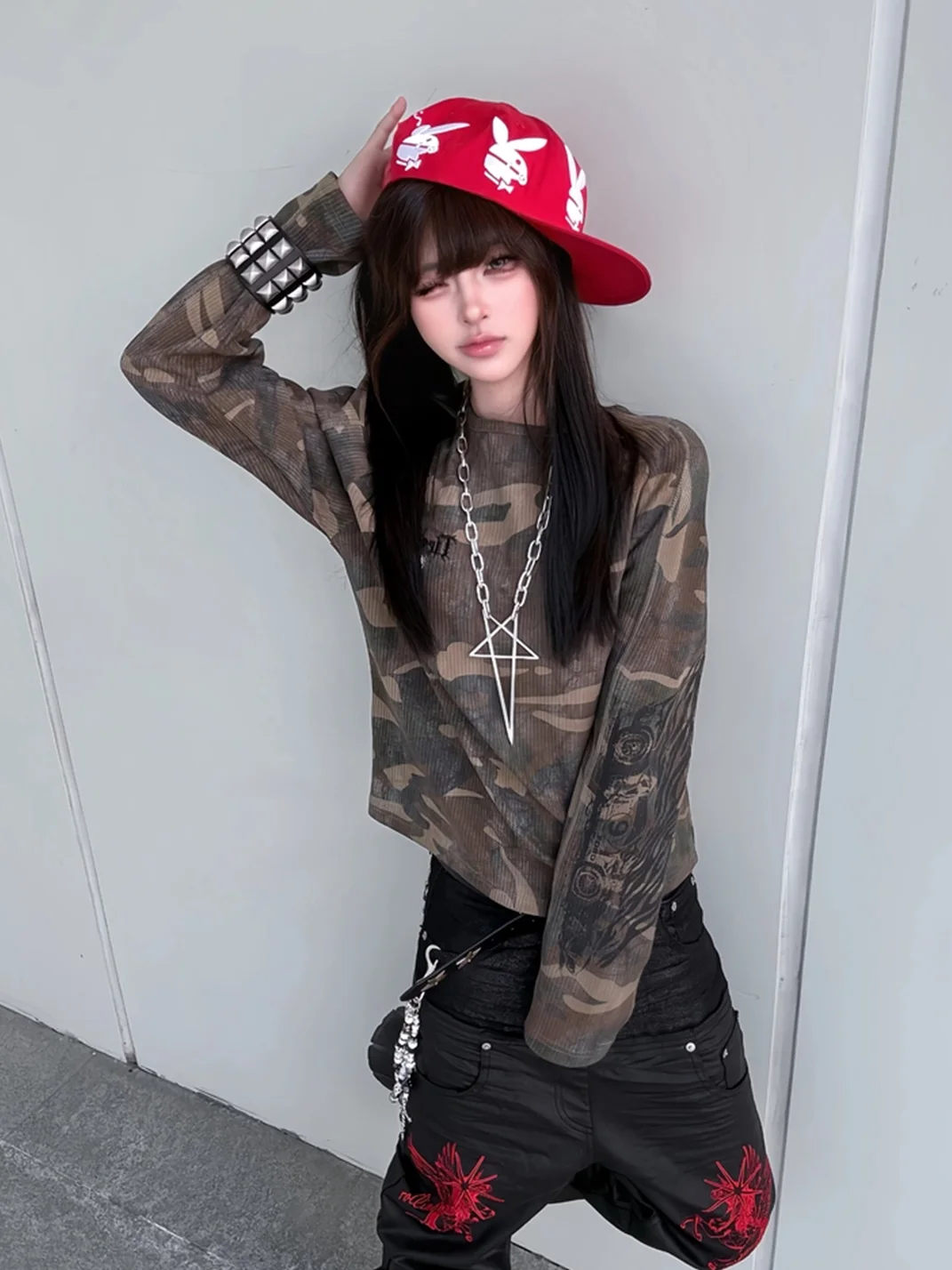 Tiesake | Camouflage Waffle Crewneck Graphic Sweatshirt