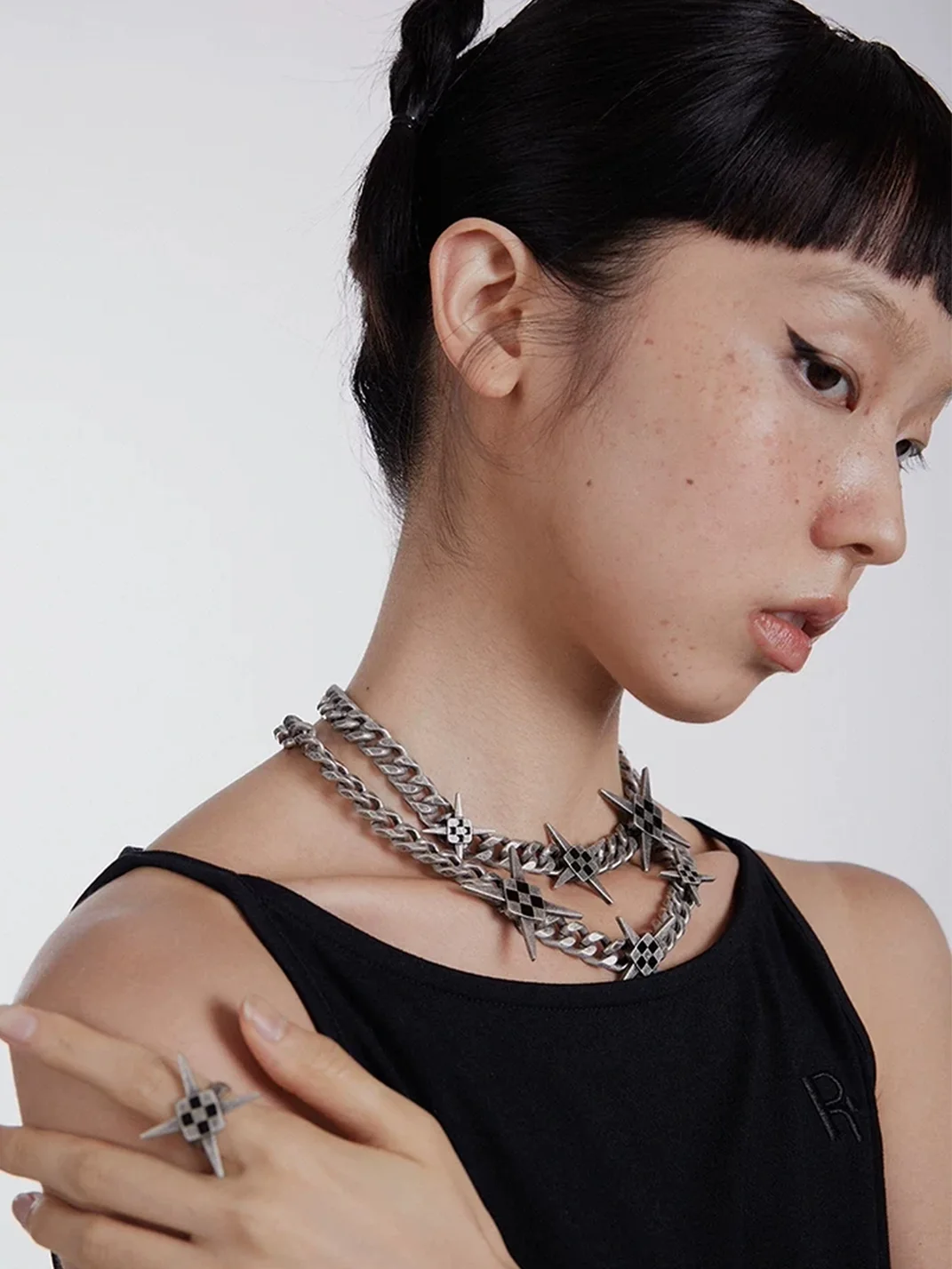 SchwarzGold | Distressed Geometric Cross Cuban Chain Necklace