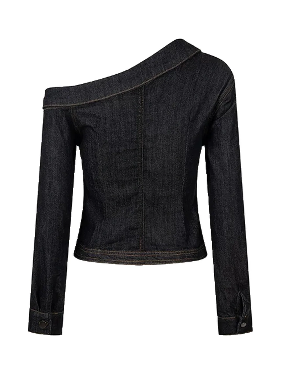 BIGGOLD | Off-Shoulder Cropped Denim Jacket