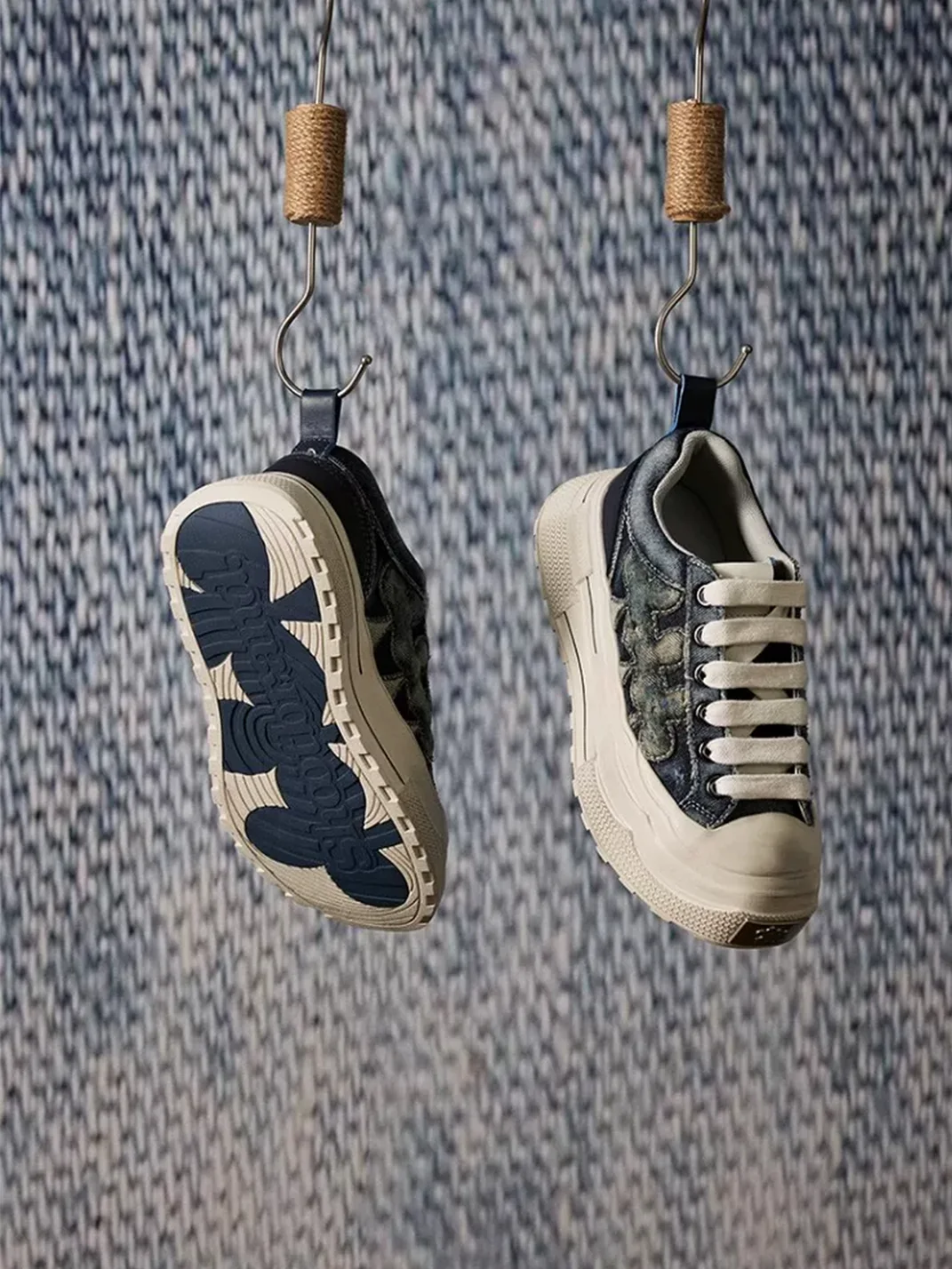 Shootbrand | Distressed Denim Platform Canvas Sneakers