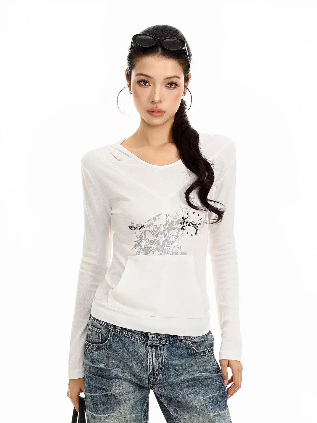 BIGGOLD | Slim Fit Graphic Hooded Long Sleeve T-Shirt