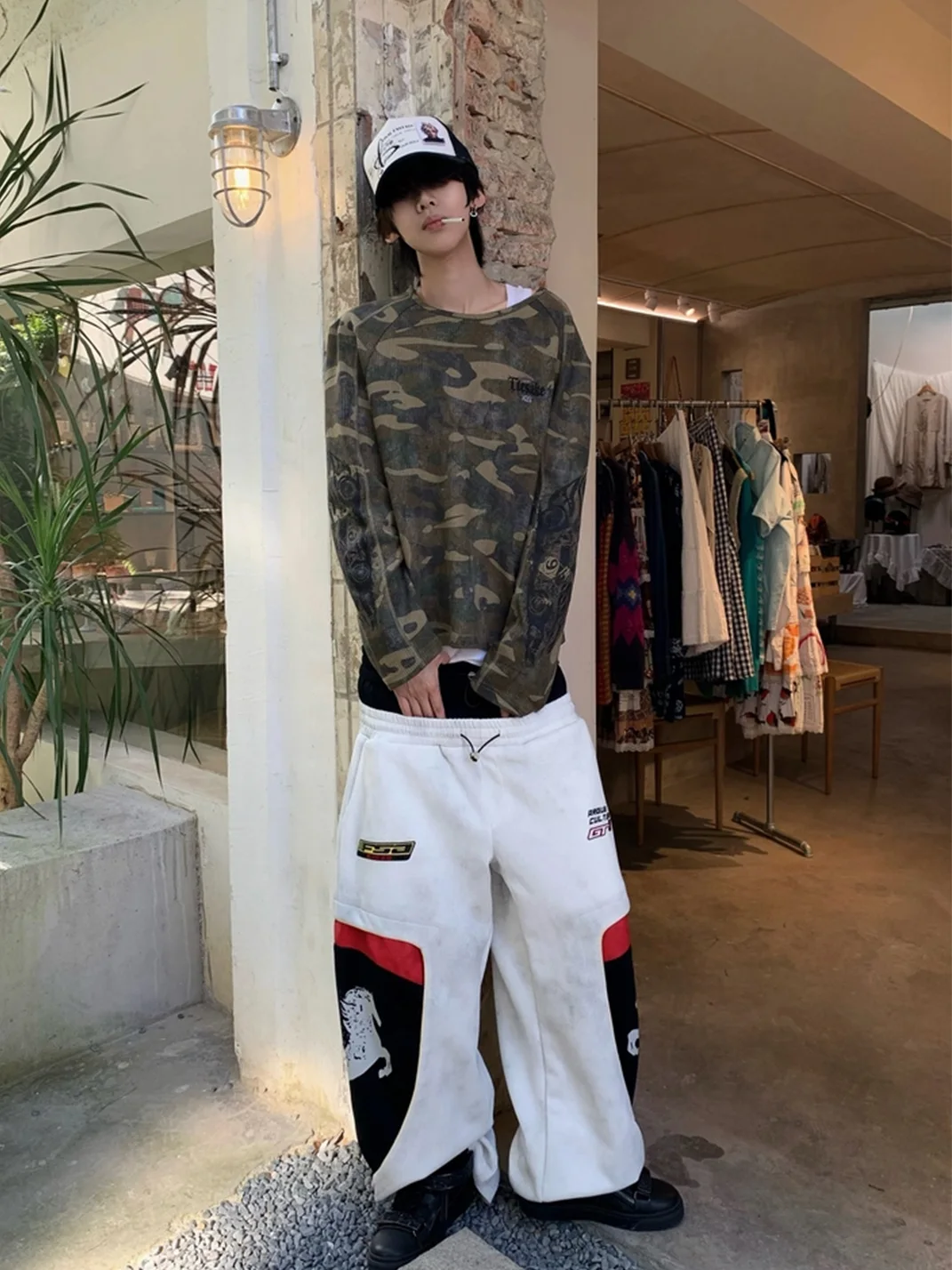 Tiesake | Camouflage Waffle Crewneck Graphic Sweatshirt