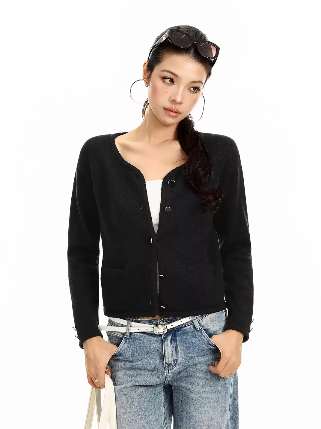 BIGGOLD | Cropped Button Knit Cardigan