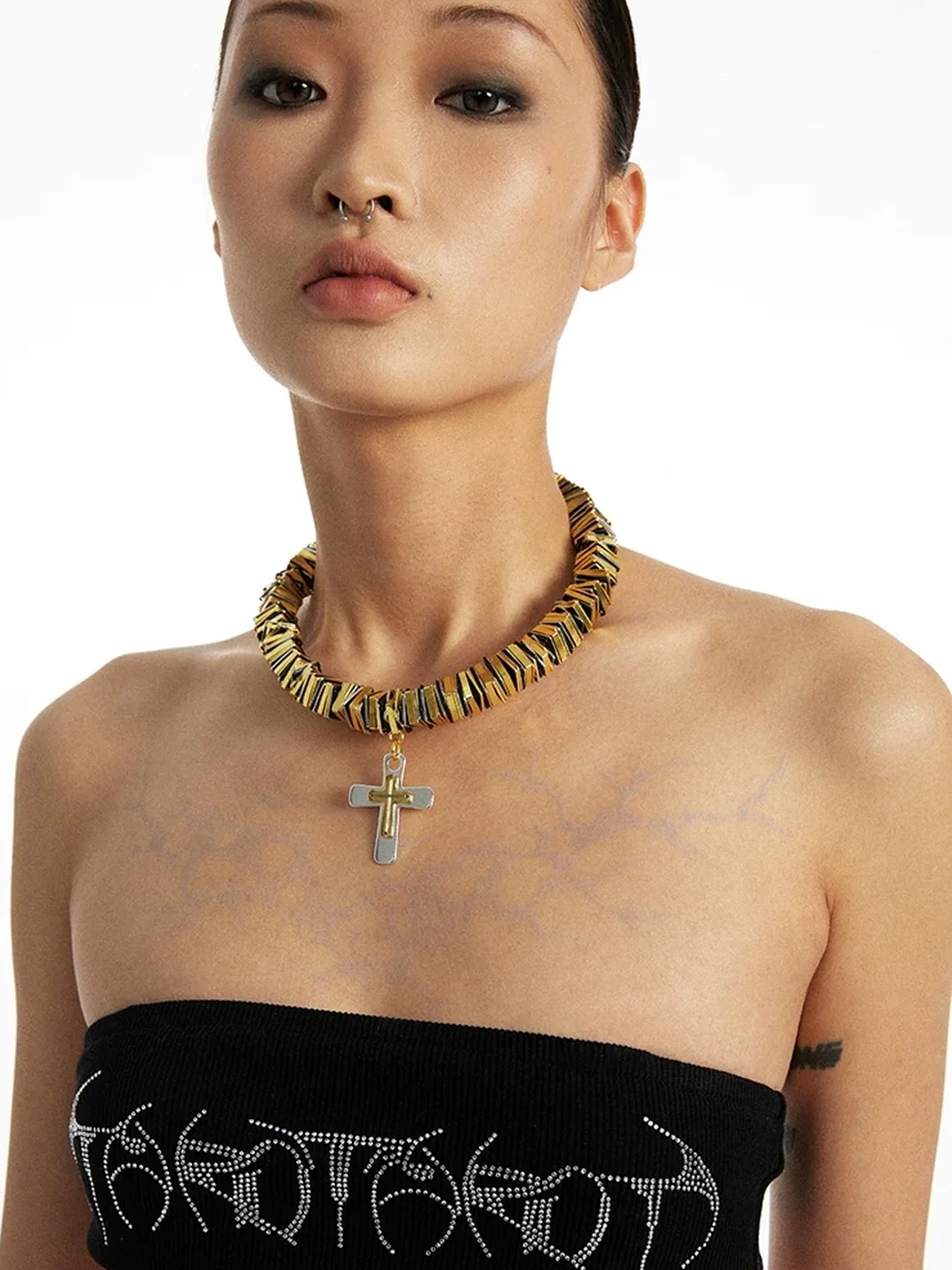 SchwarzGold | Handmade Two-Tone Cross Pendant Necklace