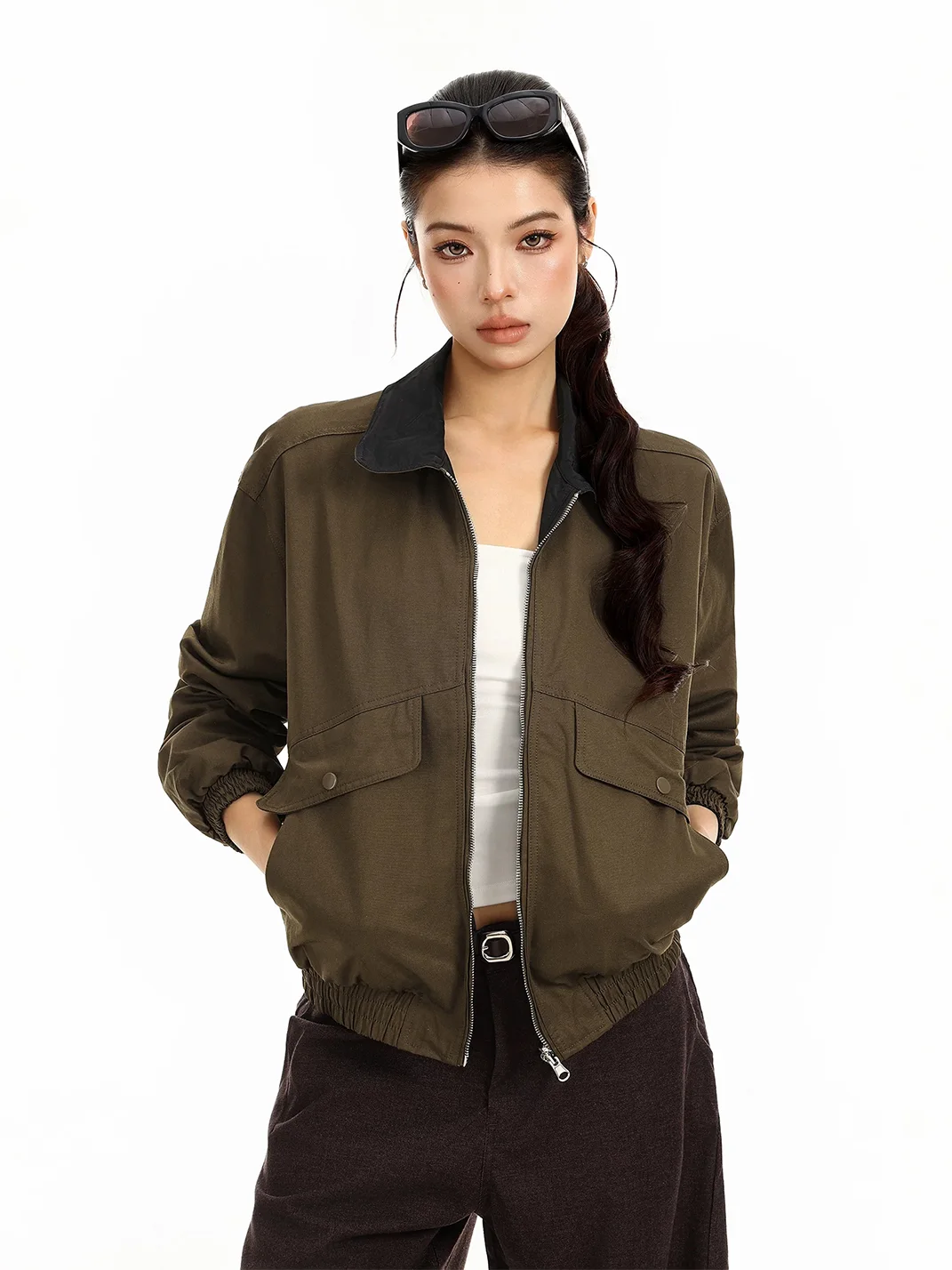 BIGGOLD | Loose-Fit Contrast Collar Zip Jacket