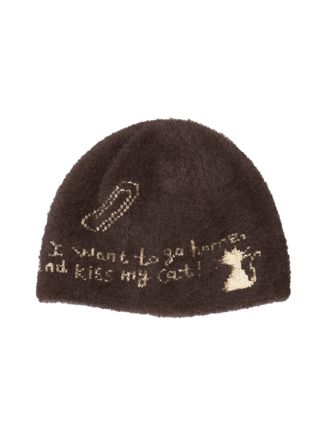 Wishmore | Cat Graphic Fuzzy Knit Beanie
