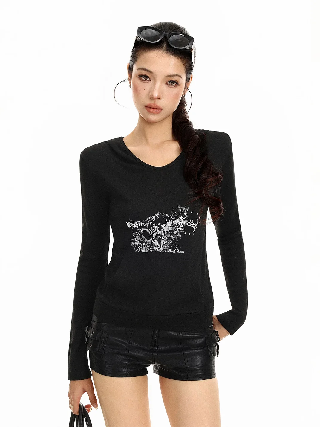BIGGOLD | Slim Fit Graphic Hooded Long Sleeve T-Shirt