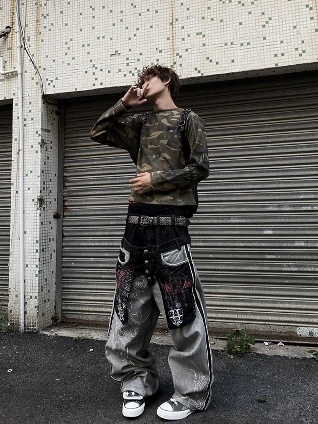 Tiesake | Camouflage Waffle Crewneck Graphic Sweatshirt