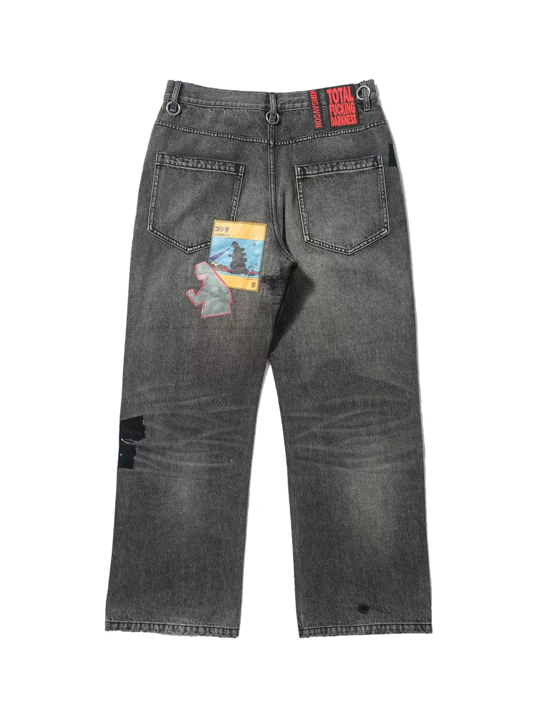 SONGAADON | Distressed Patchwork Embroidered Straight Leg Jeans