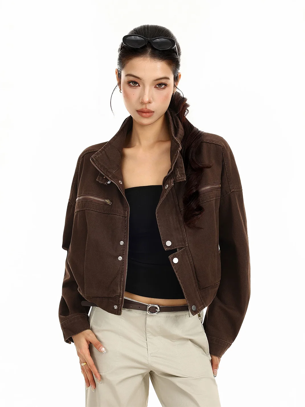 BIGGOLD | Cropped Denim Biker Jacket