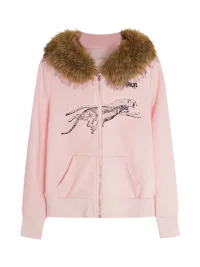 BIGGOLD | Slim Cheetah Graphic Faux Fur Trim Zip Hoodie