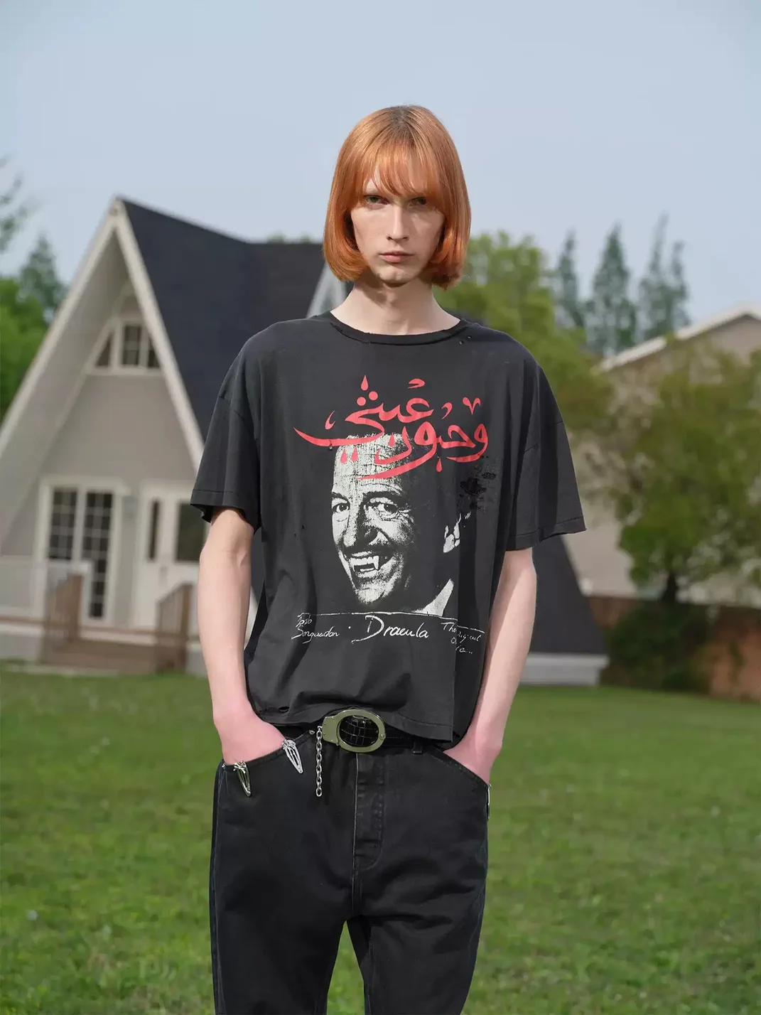SONGAADON | Distressed Washed Dracula Portrait Boxy T-Shirt