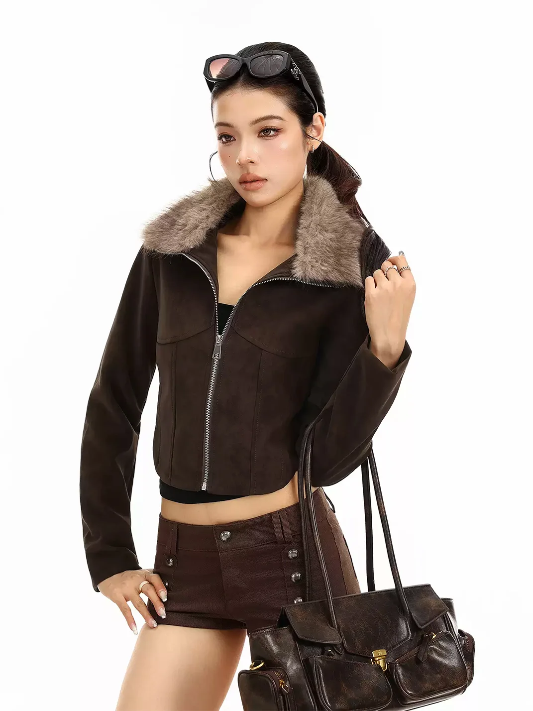 BIGGOLD | Retro Cropped Fuzzy Collar Jacket