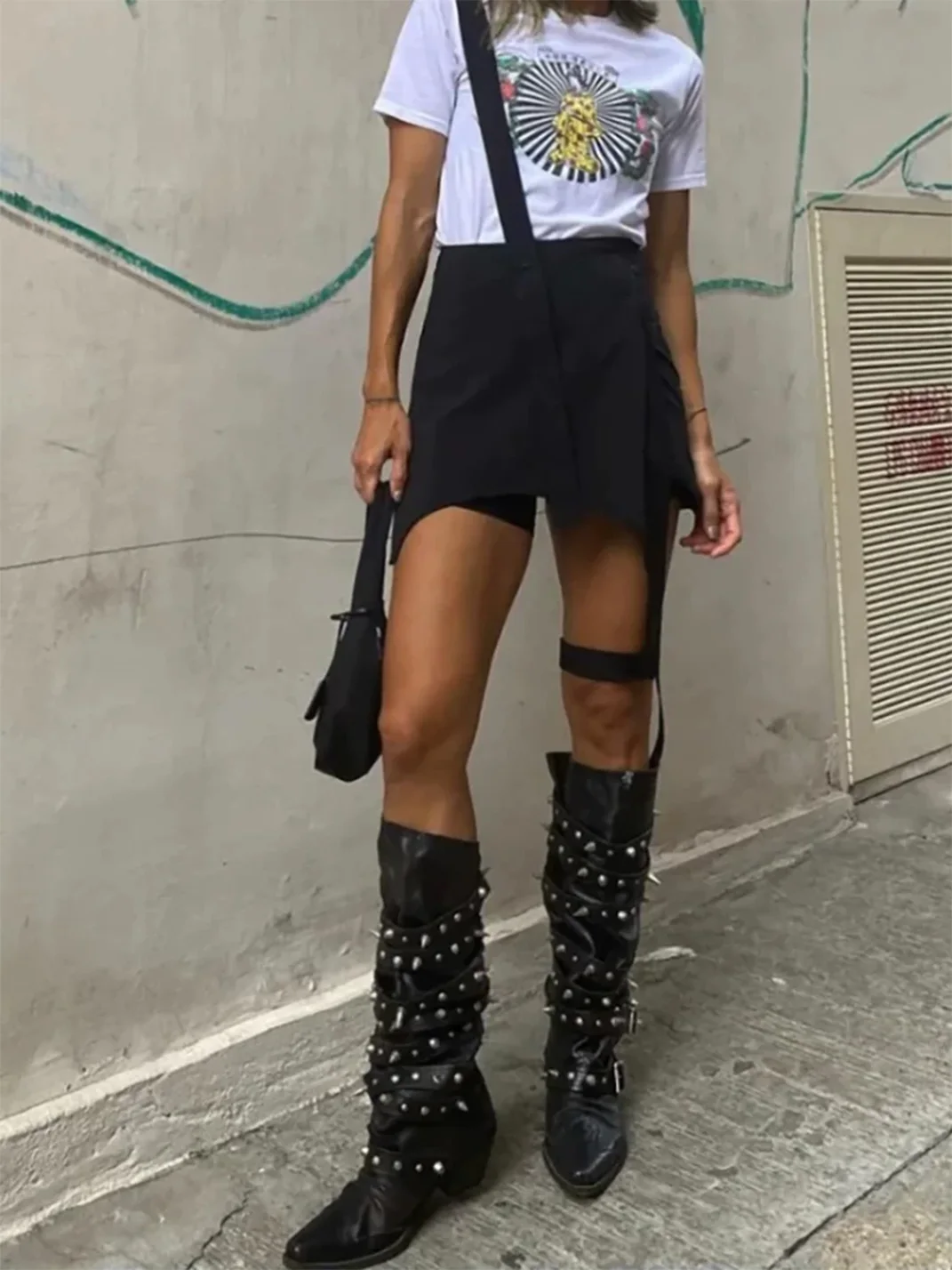 In lucky | Gothic Studded Pointed Toe Knee High Boots