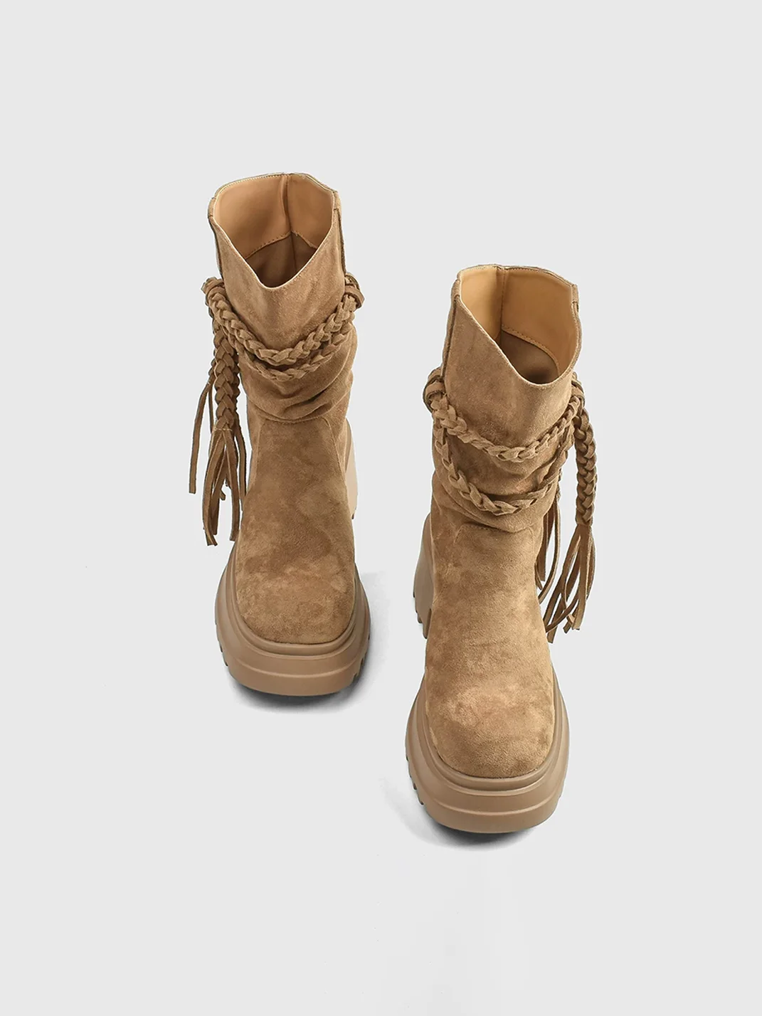 In lucky | Retro Fringe Platform Block Heel Boots