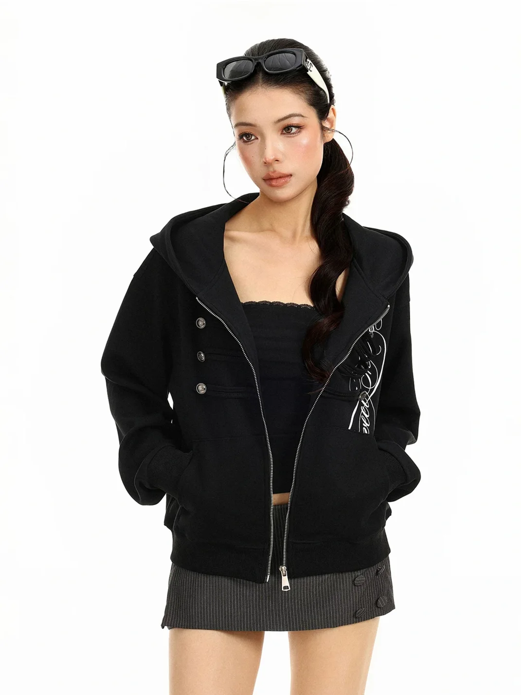 BIGGOLD | Double-Breasted Graphic Zip-Up Hoodie