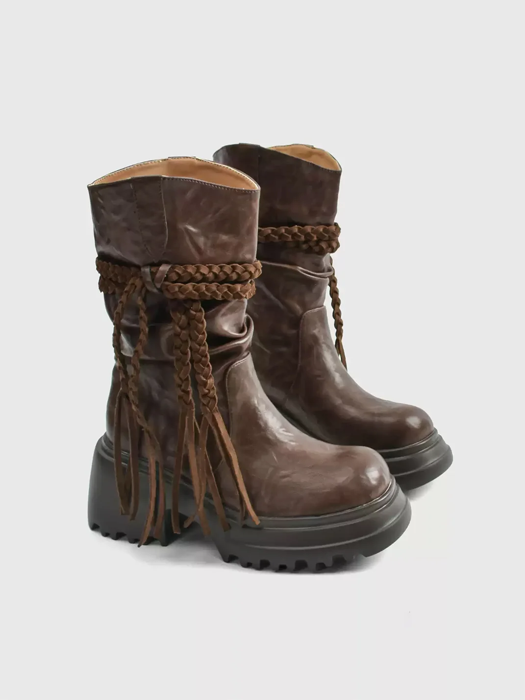In lucky | Fringe Platform Ruched Boots