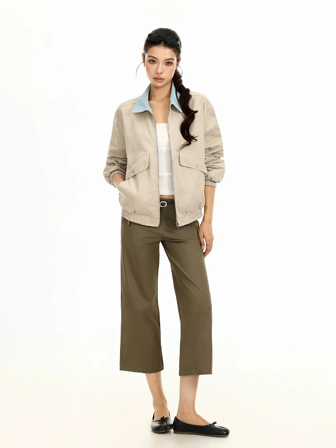 BIGGOLD | Loose-Fit Contrast Collar Zip Jacket