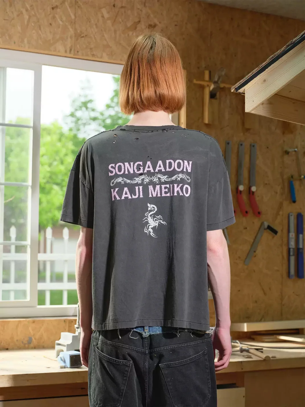 SONGAADON | Distressed Washed Cropped Portrait T-Shirt