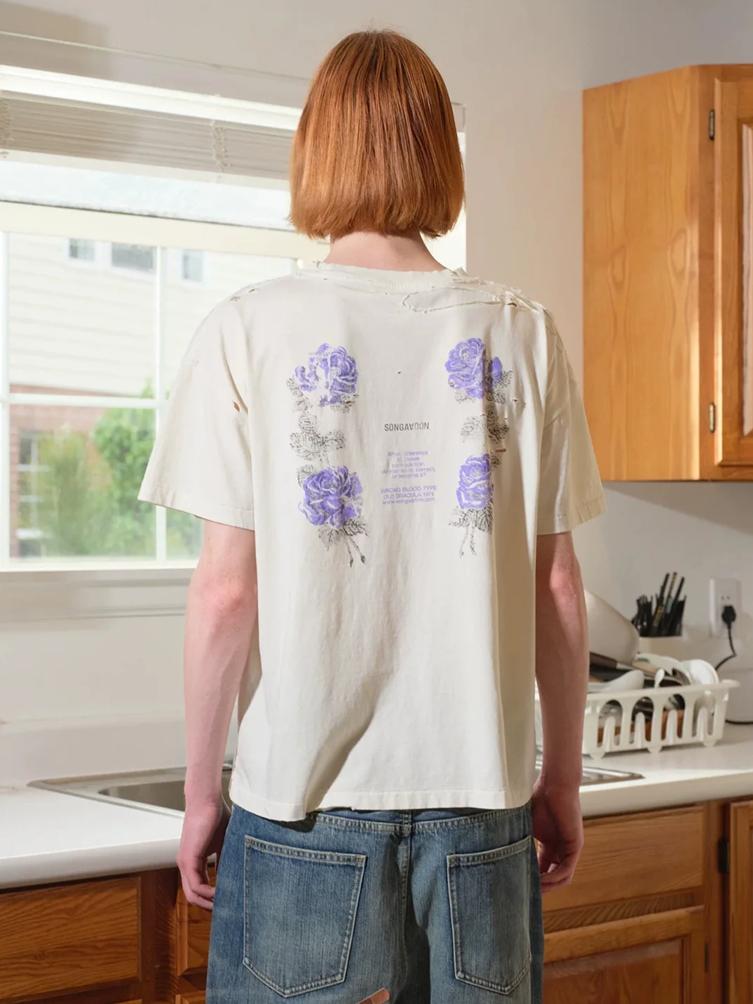 SONGAADON | Vampira Portrait Distressed Patch Washed Boxy T-Shirt