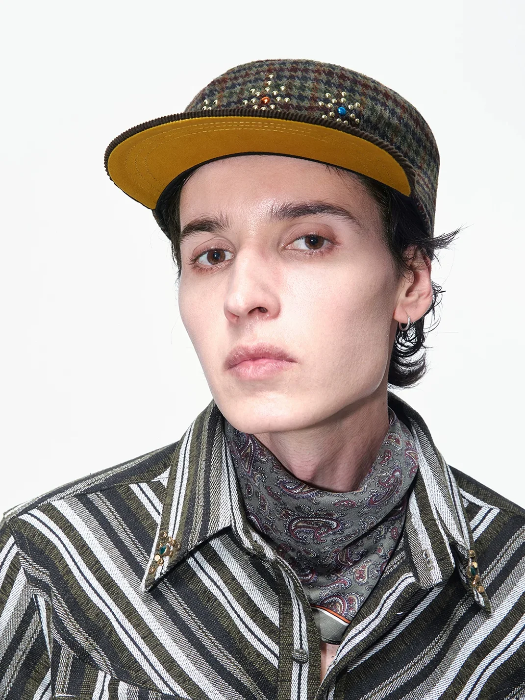 OPENFLY | Studded Houndstooth Corduroy-Brim Baseball Cap