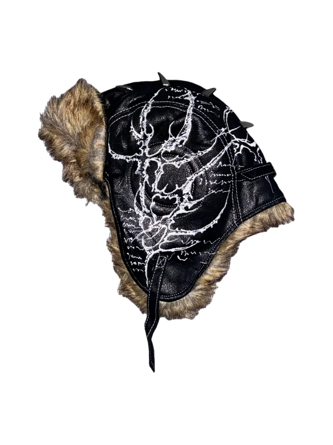 Carol's here | Spiked Patterned Leather Earflap Hat
