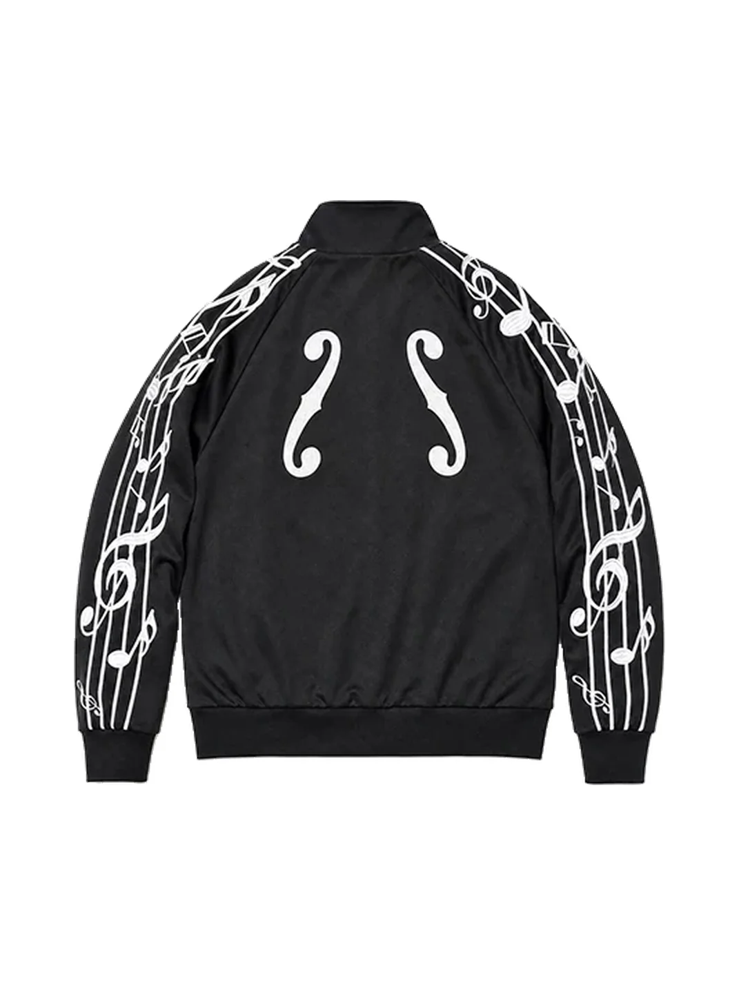 NumbAsia | Musical Note Embroidered Stand Collar Zip Jacket