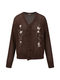 OPENFLY | Relaxed Floral Embroidered Openwork Knit Shirt