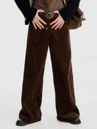 OPENFLY | Retro Corduroy Asymmetric Button Wide-Leg Pants