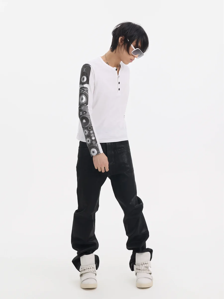 NumbAsia | Speaker Print Henley Long Sleeve T-Shirt - 2