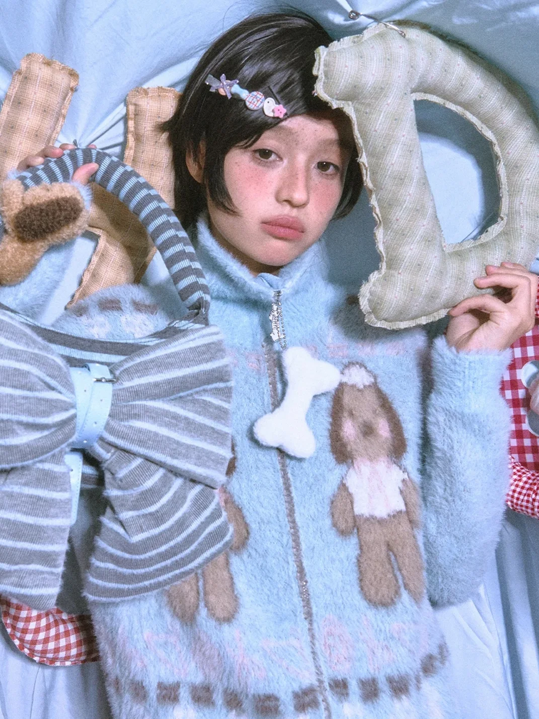 OhTODOG | Blue Dog Graphic Zip Turtleneck Sweater