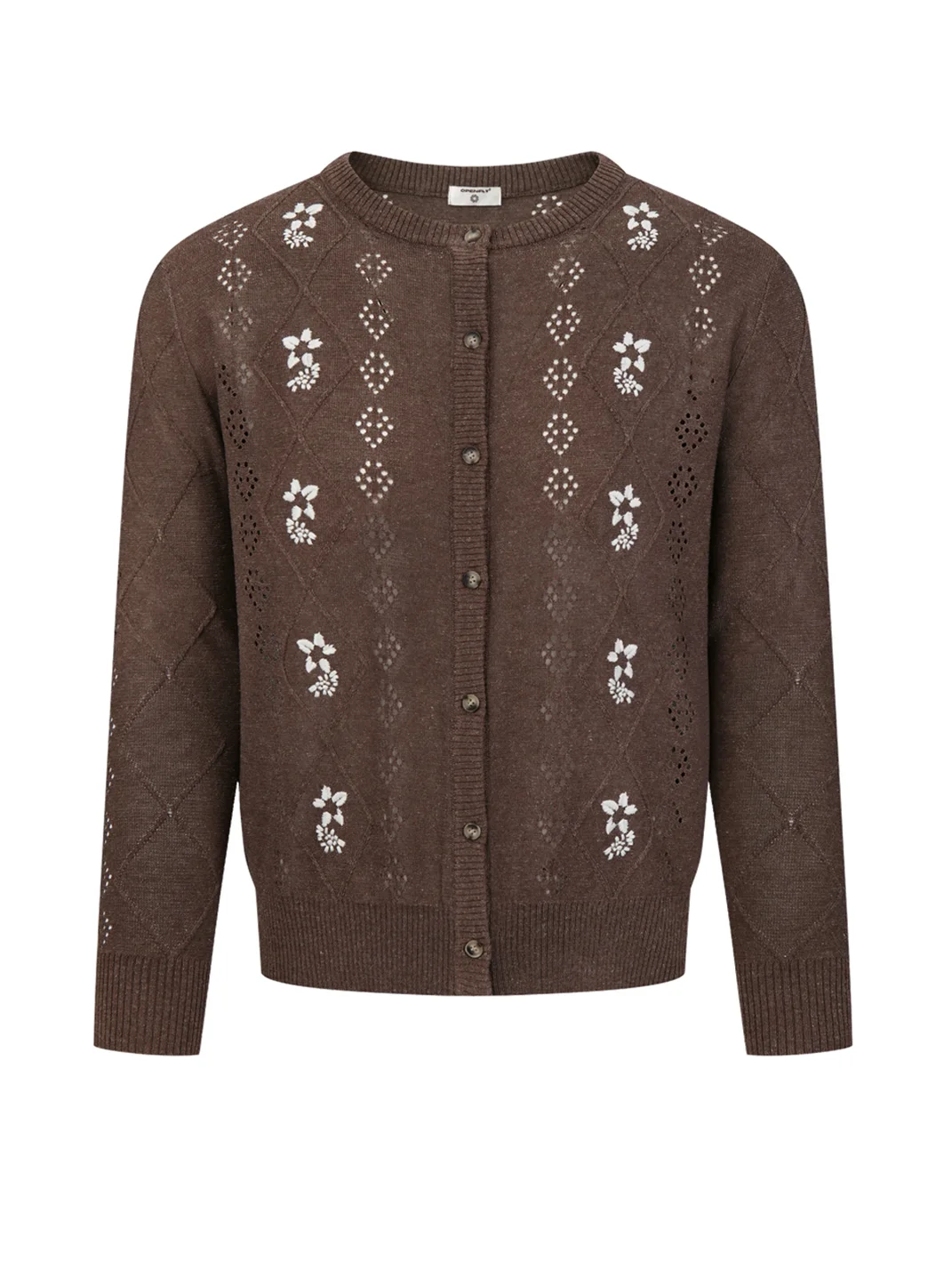 OPENFLY | Openwork Embroidered Short Sleeve Polo Cardigan