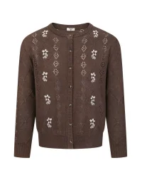 OPENFLY | Openwork Embroidered Short Sleeve Polo Cardigan