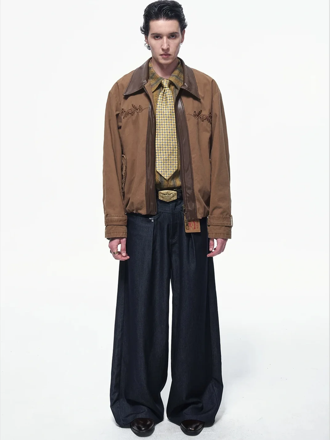 OPENFLY | Pleated Wide Leg Denim Pants
