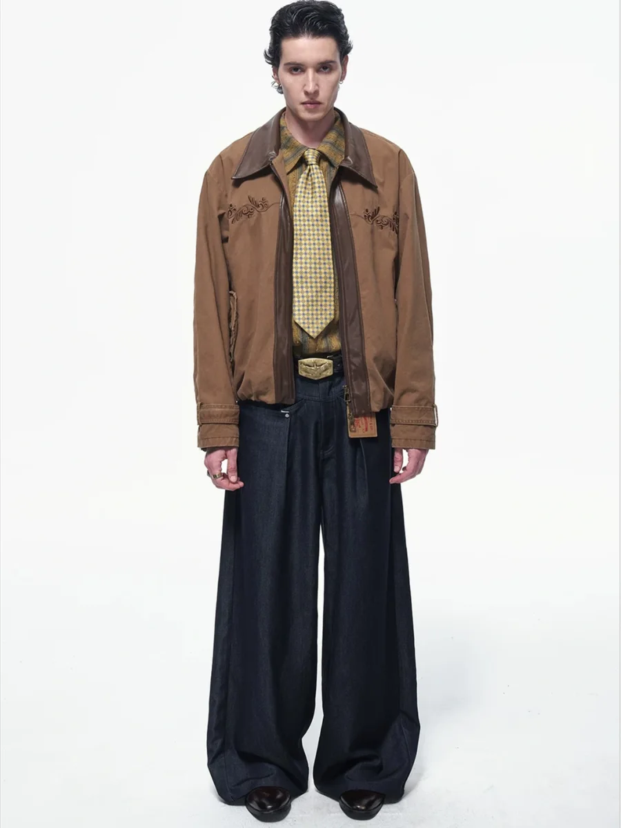 OPENFLY | Pleated Wide Leg Denim Pants - 4