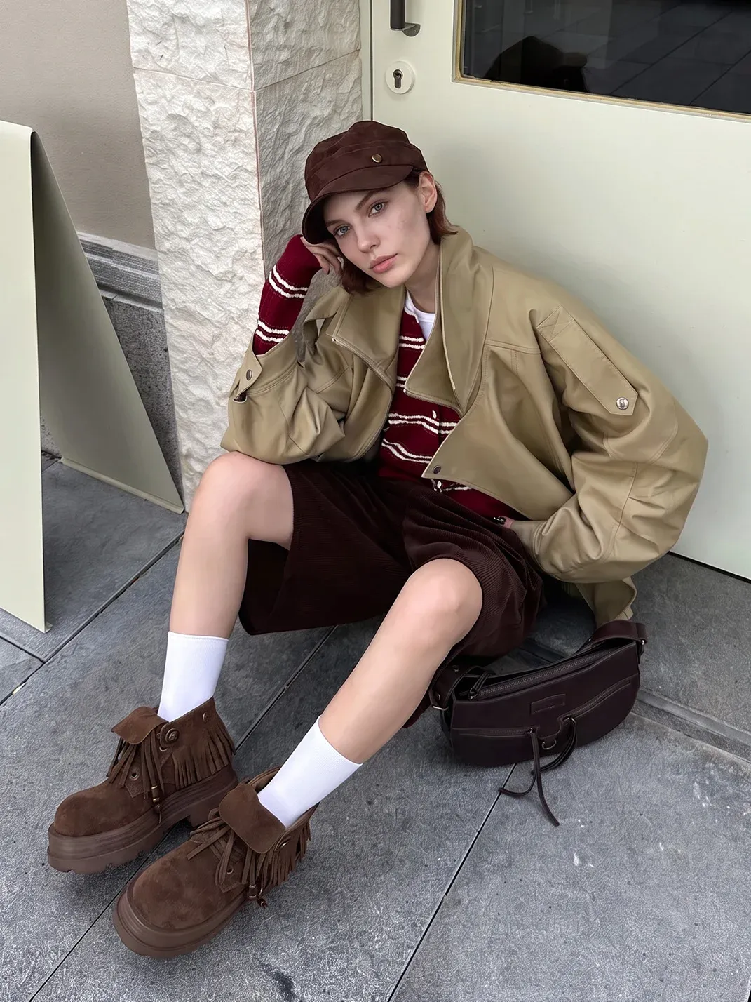 ZHUDAGE | Vintage Fringed Foldover Platform Ankle Boots