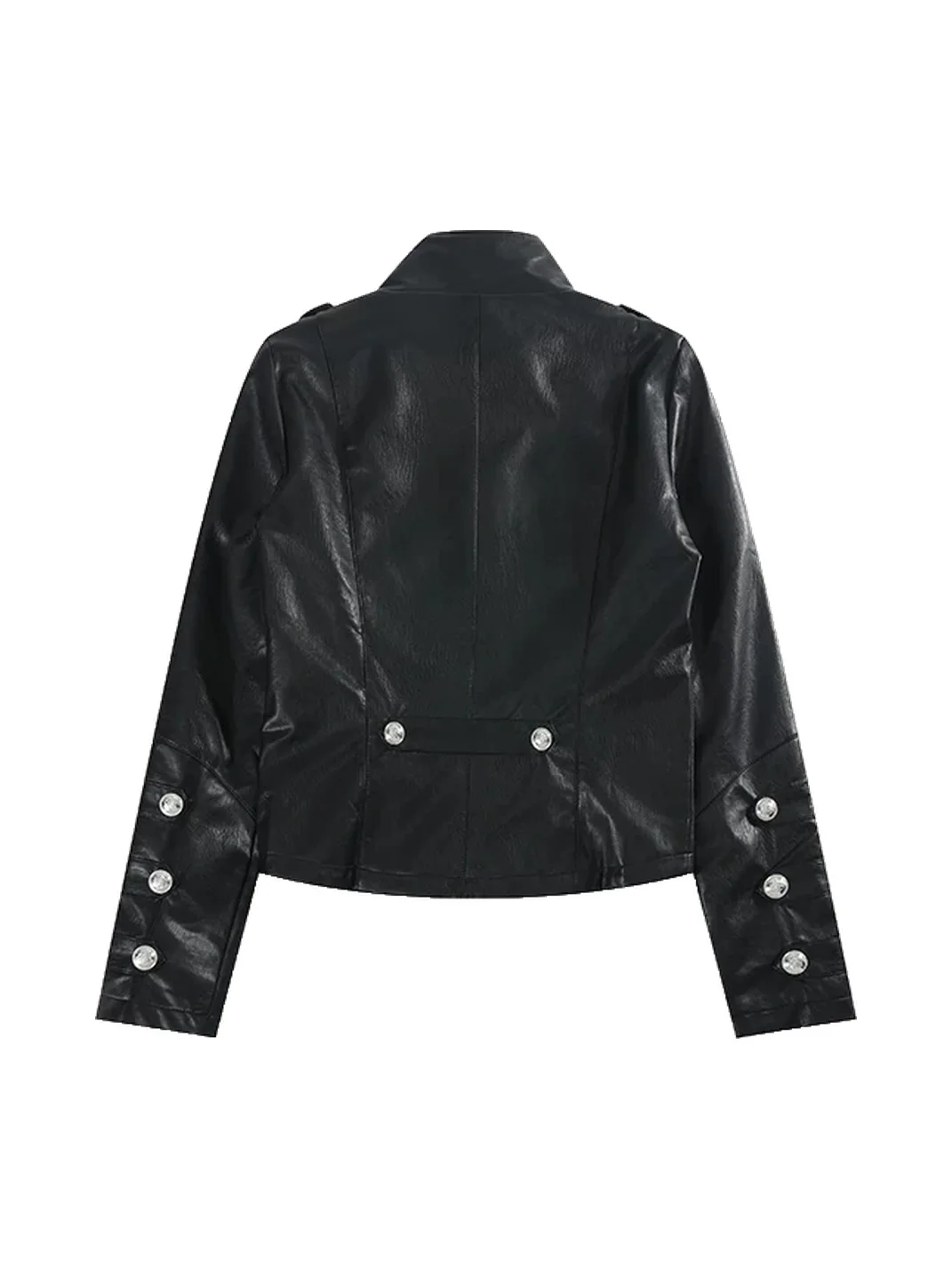 NumbAsia | Fitted Epaulet Button-Decorated Leather Jacket
