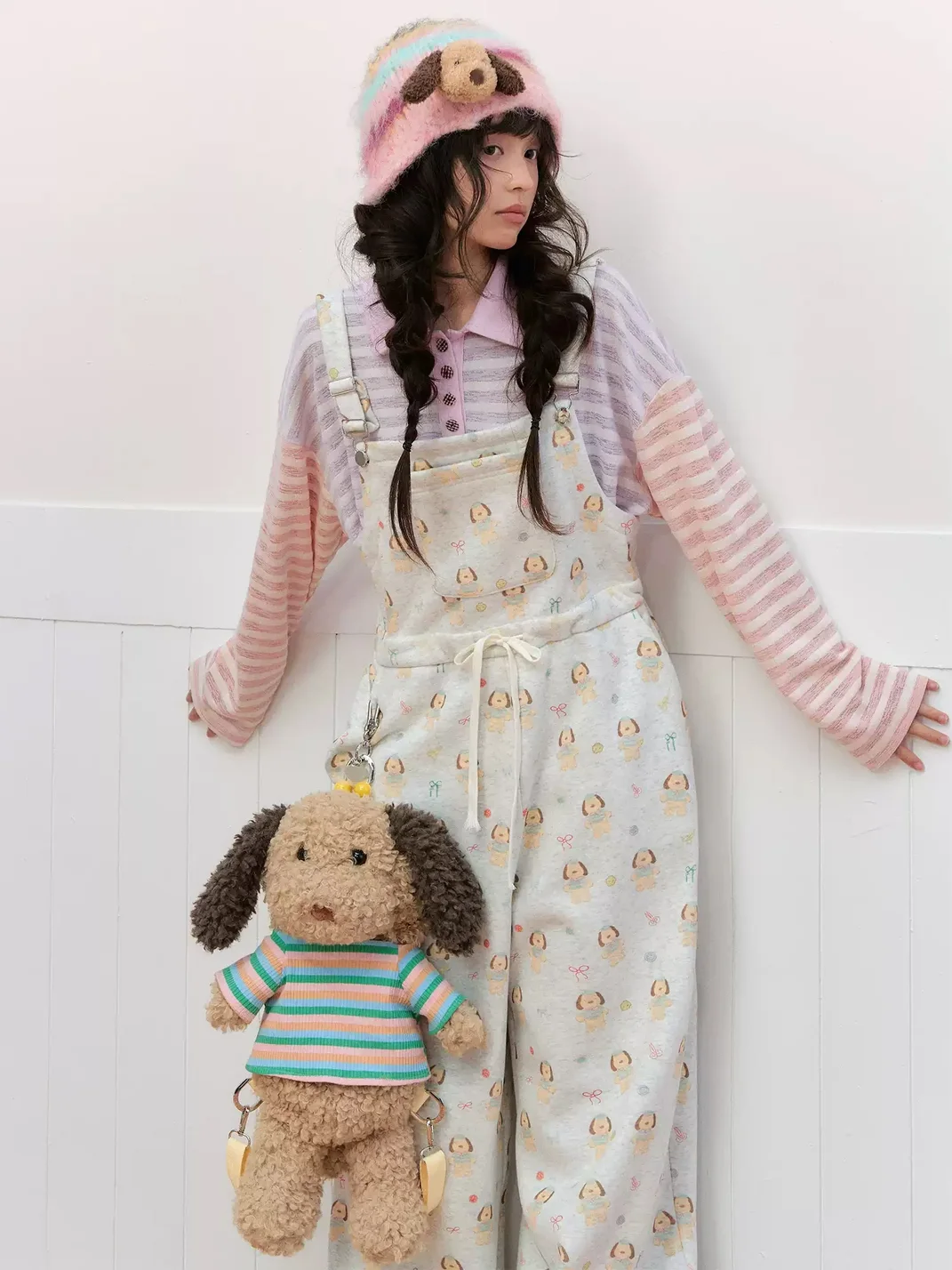 OhTODOG | Puppy Print Drawstring Wide Leg Overalls
