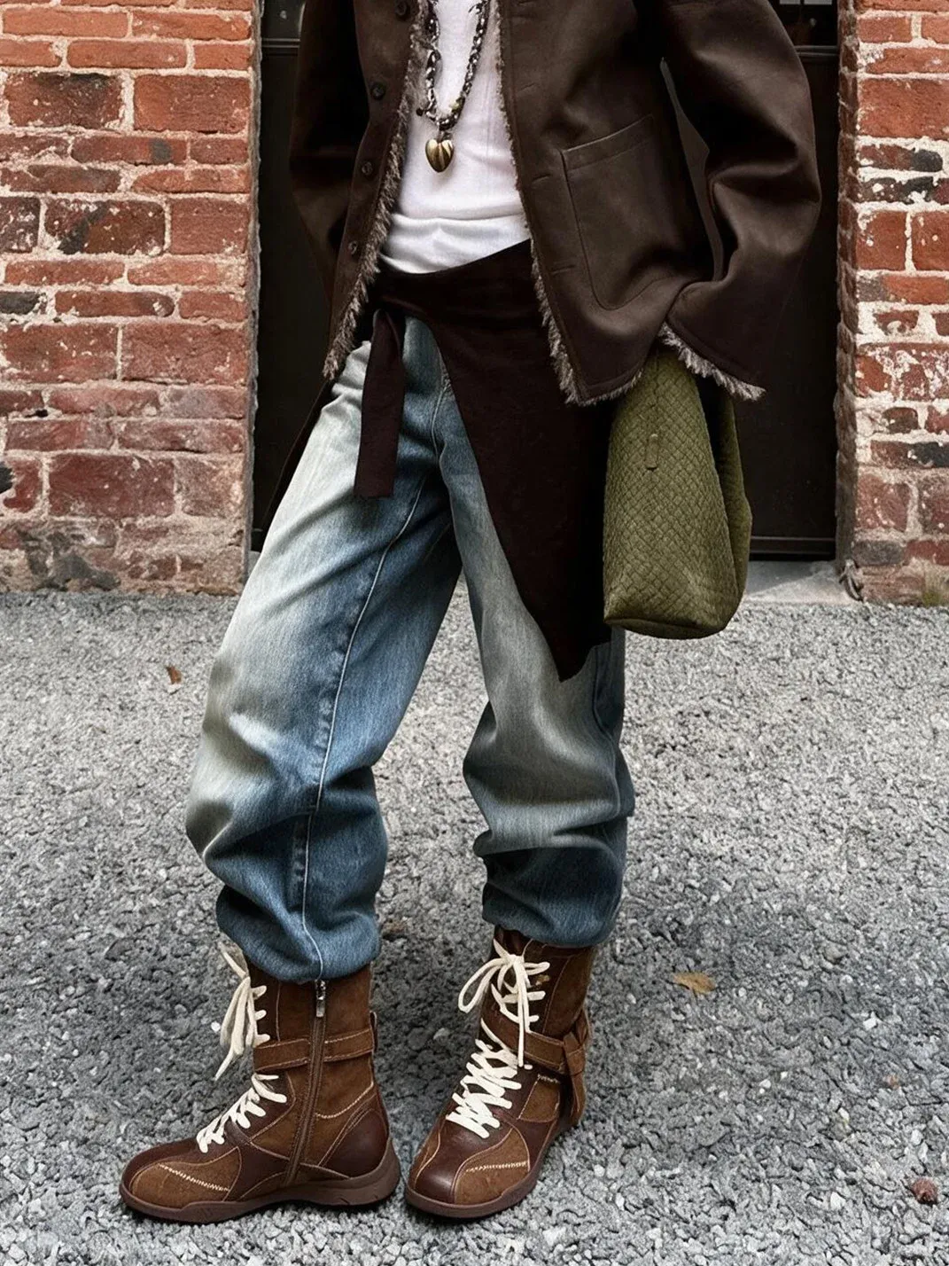 ZHUDAGE | Retro Patchwork Mid-Calf Combat Boots