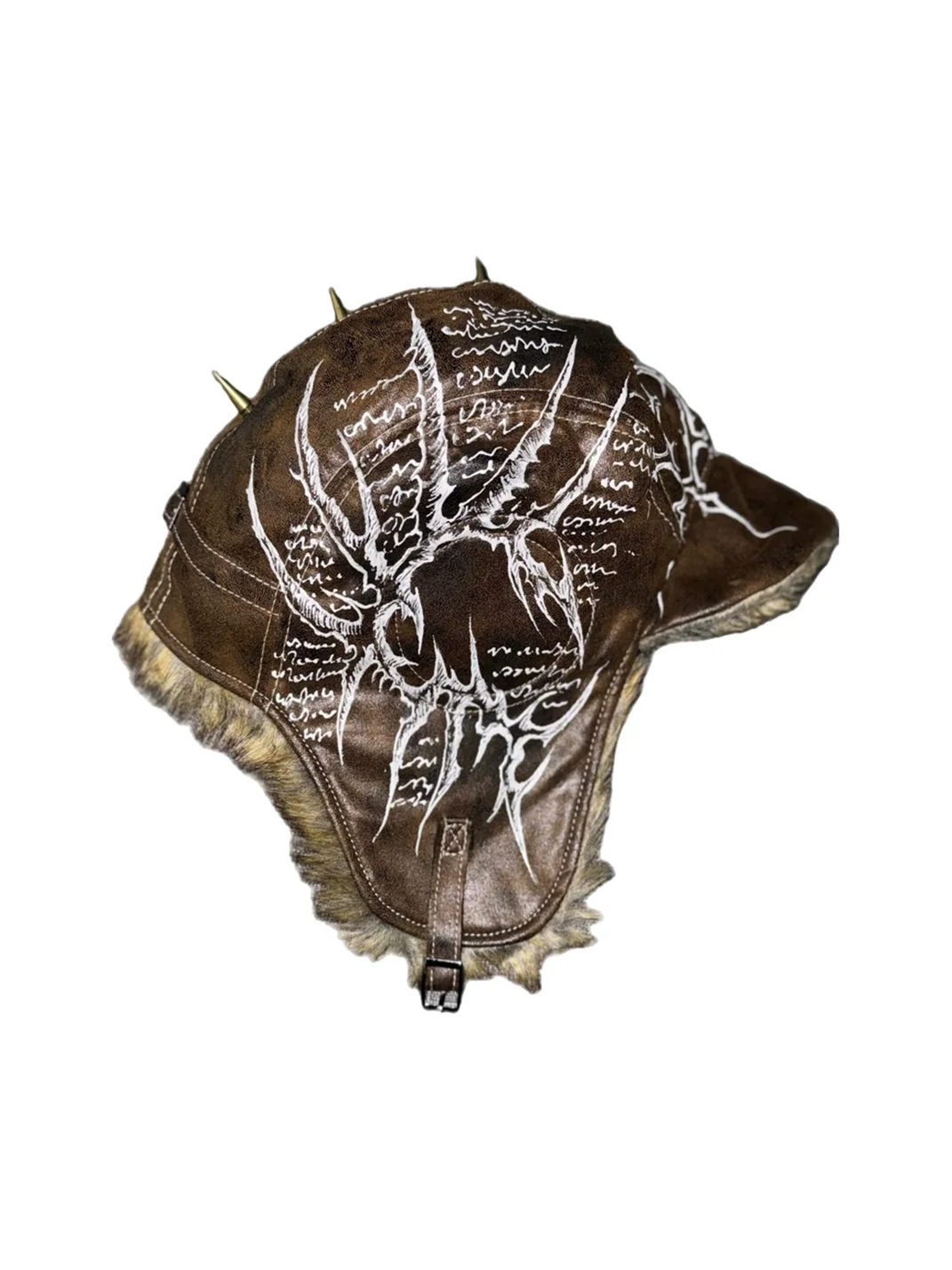Carol's here | Spiked Patterned Leather Earflap Hat