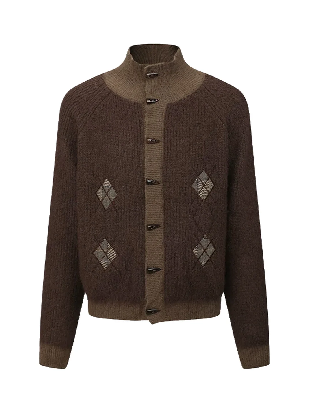 OPENFLY | Retro Argyle Toggle Knit Cardigan Jacket