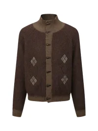 OPENFLY | Retro Argyle Toggle Knit Cardigan Jacket