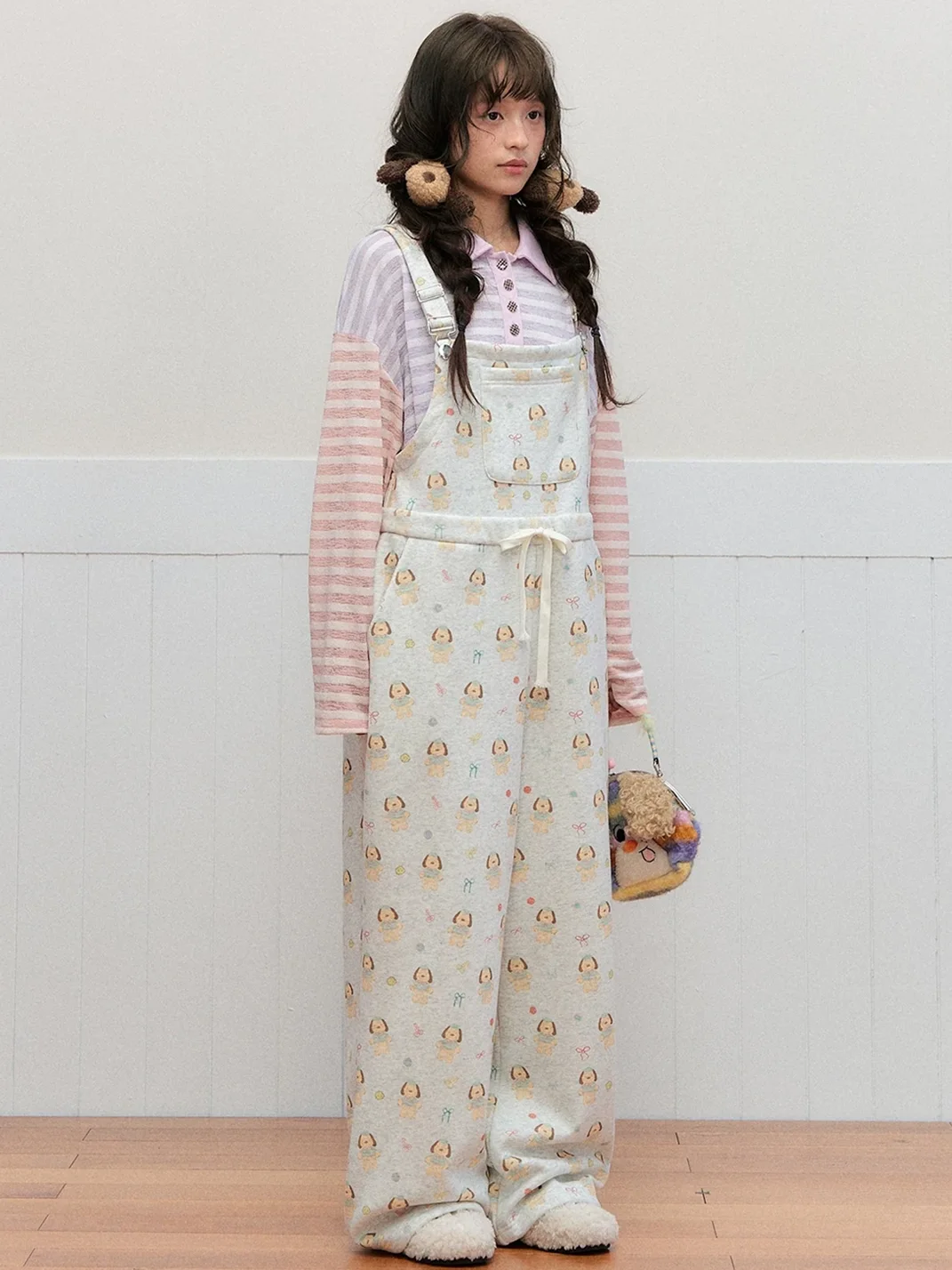 OhTODOG | Puppy Print Drawstring Wide Leg Overalls