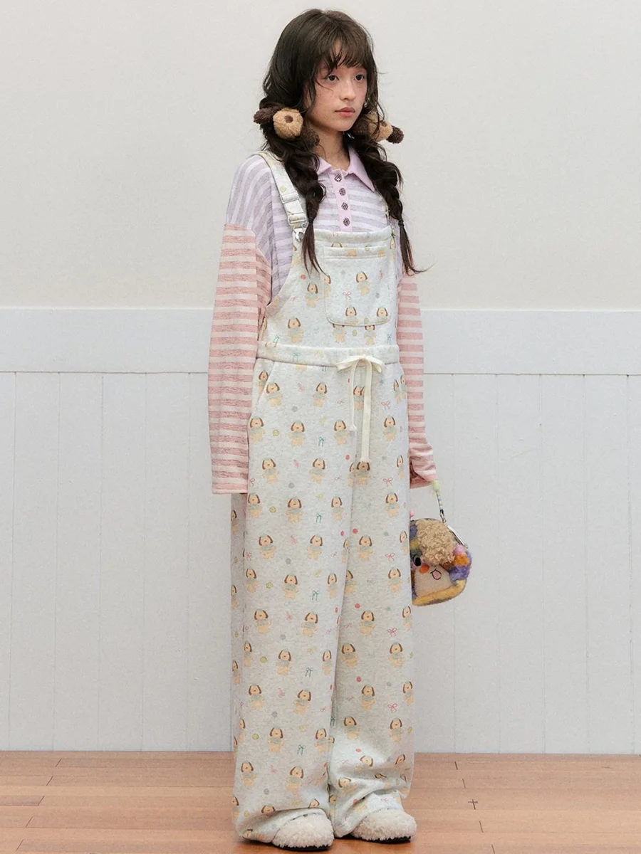OhTODOG | Puppy Print Drawstring Wide Leg Overalls - 3